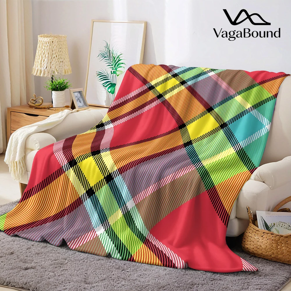 Colorful Diagonal Plaid Flannel Blanket Warm Soft Halloween Christmas All-Season Couch Decorative Cozy Warm Gift