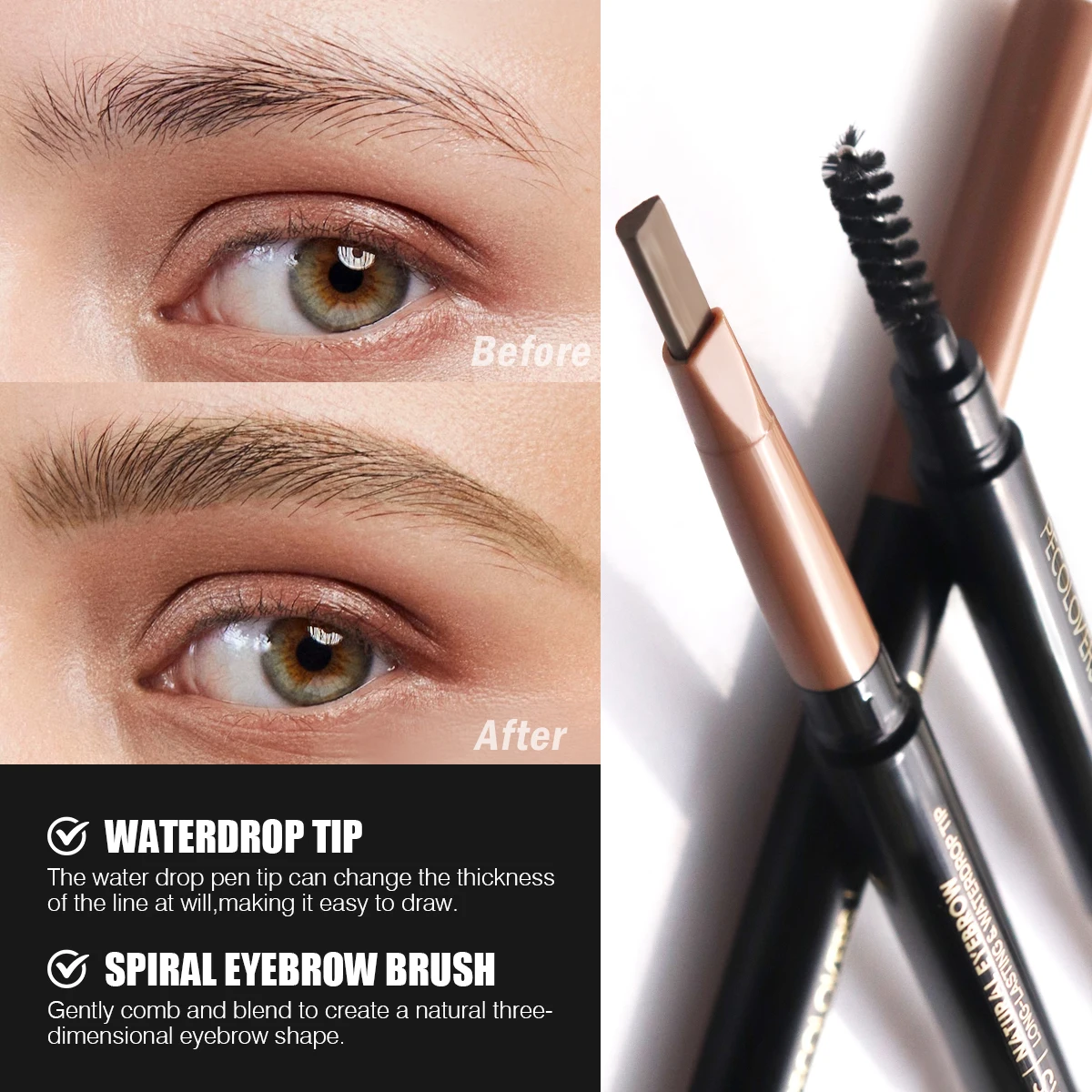 Lápiz de cejas de punta Triangular de doble punta con pincel, resistente al agua y duradero y 6 colores, perfecto para todo tipo de piel