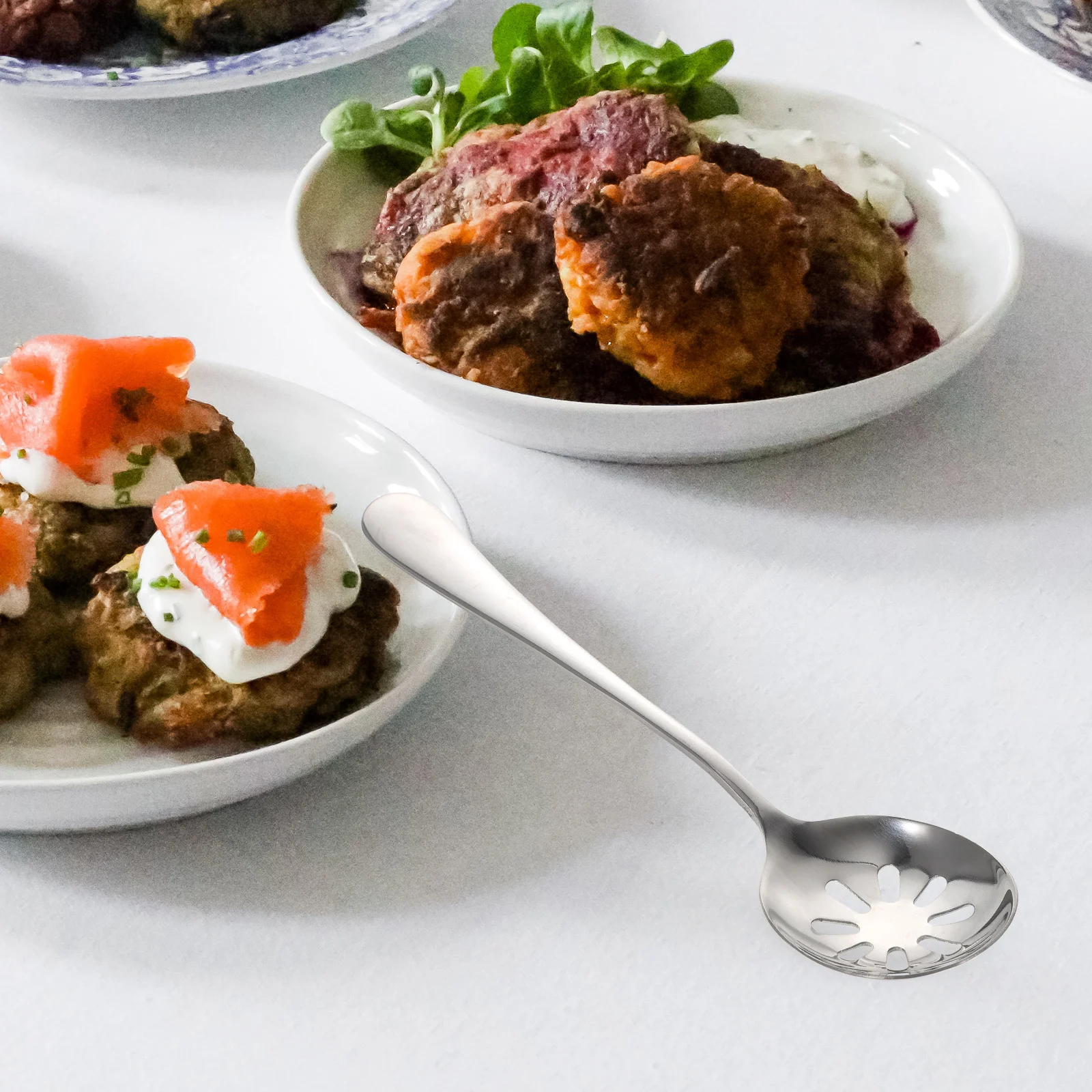 

2pcs Small Slotted Spoons Stainless Steel Kitchen Serving Utensils For Soup Filter Daily Use Portable Reusable Dinner Party