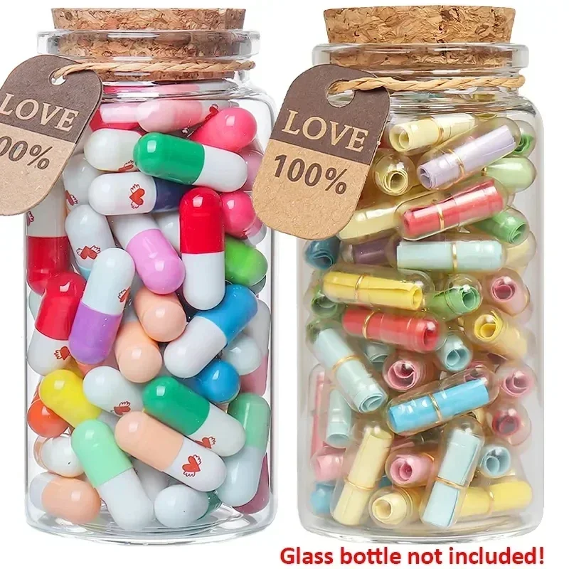 Message Capsules Mini Wish Paper Notes Love Pill with Roll Papers in Bottle Transparent Capsule Letter Valentine\'s Party Gift