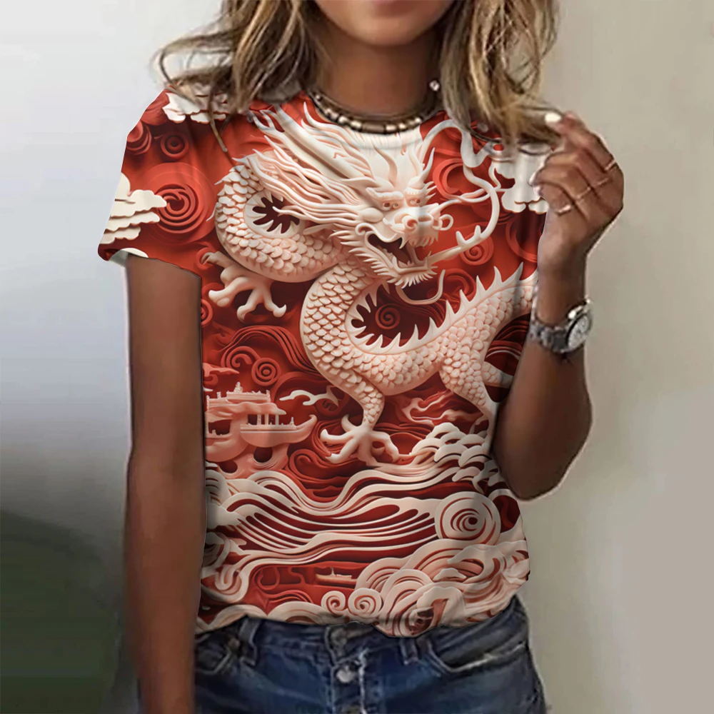 Camiseta con estampado 3d de dragón chino para mujer, camiseta de Hip-Hop, camiseta divertida informal de calle, ropa femenina para fanáticos,