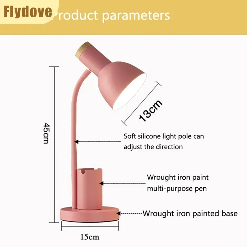 Nordic Ins Style Minimalist Pen Holder Desk Lamp Creative Office Dormitory Bedroom LED Student Eye Protection Reading Desk Lamp