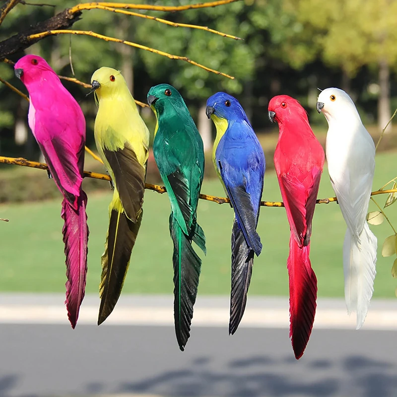 Handmade Simulation Parrot Creative Feather Lawn Figurine Ornament Animal Bird Outdoor Garden Bird Prop Decoration Miniature