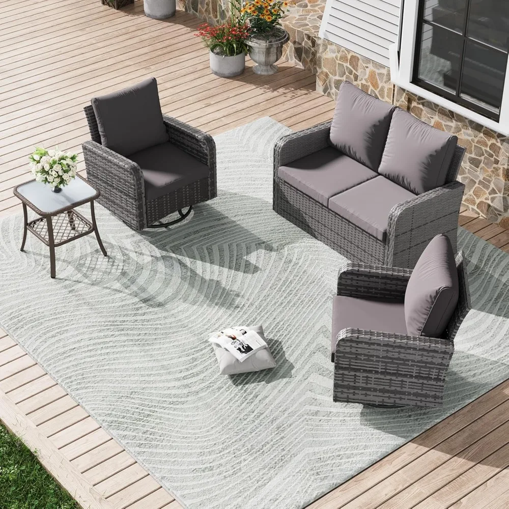 

4 Piece Wicker Patio Furniture Set, 360 Degree Outdoor Swivel Patio Chairs W/Coffee Table and Loveseat, Customized