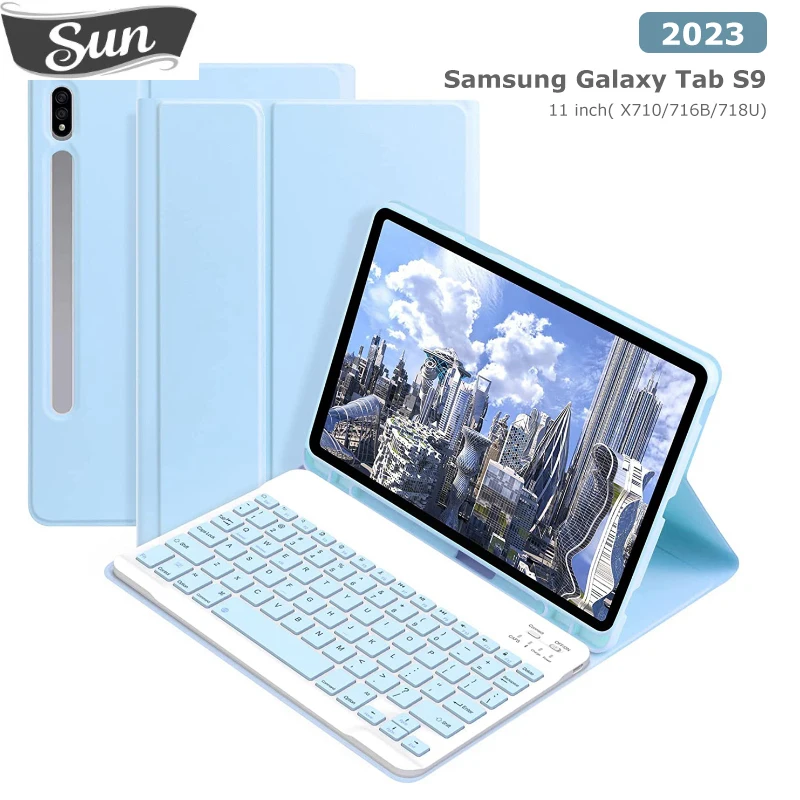 

Чехол с Bluetooth-клавиатурой 2023 для Samsung Galaxy Tab S9 11 дюймов X710/716B/718U, чехол со слотом для карандашей и магнитной клавиатурой