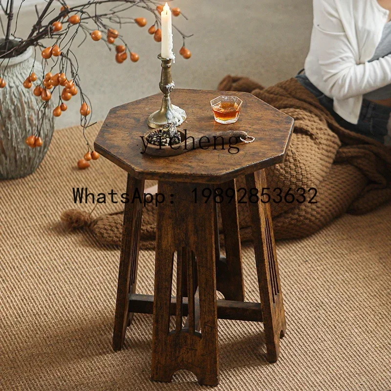 Hexagonal Side Table Wabi-Sabi Style Homestay Solid Wood Vintage Living Room Sofa Side Small Side Table desk decoration