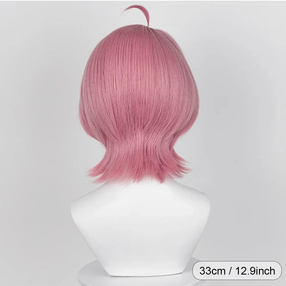 Pink Synthetic Short Straight Anime Game Cosplay Wig Fluffy Heat Resistant Wig for Daily Party