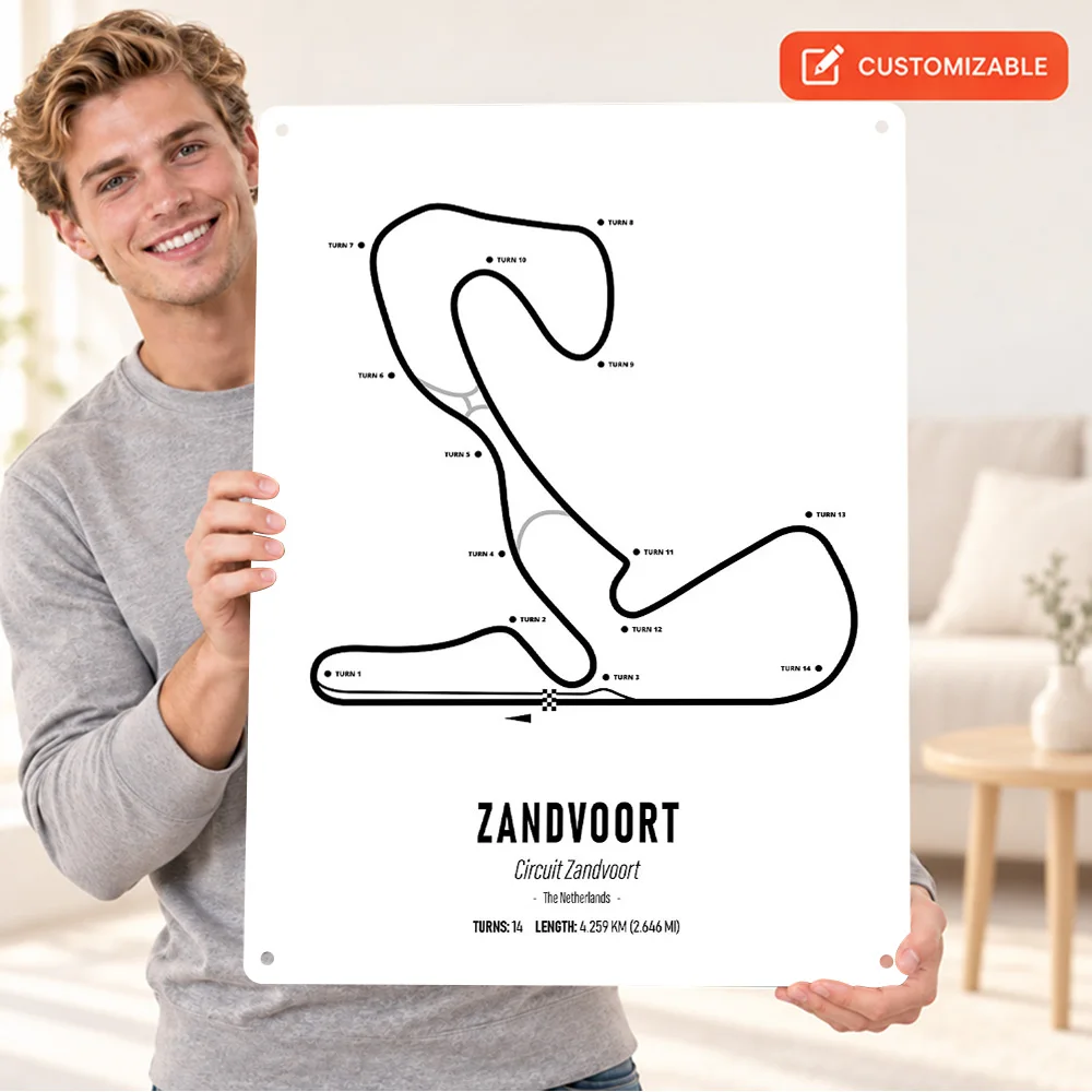 Zandvoort Circuit Printed Poster Personalized Aluminum Metal Sign Minimalist Track Outline Wall Art For Workshop Racing Fan Gift