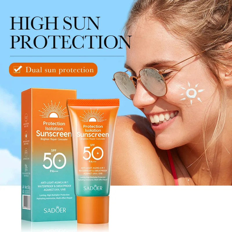 50g Dual tube multi effect repair and isolation sunscreen UV resistant  waterproof sweat resistant long-lasting sun protection