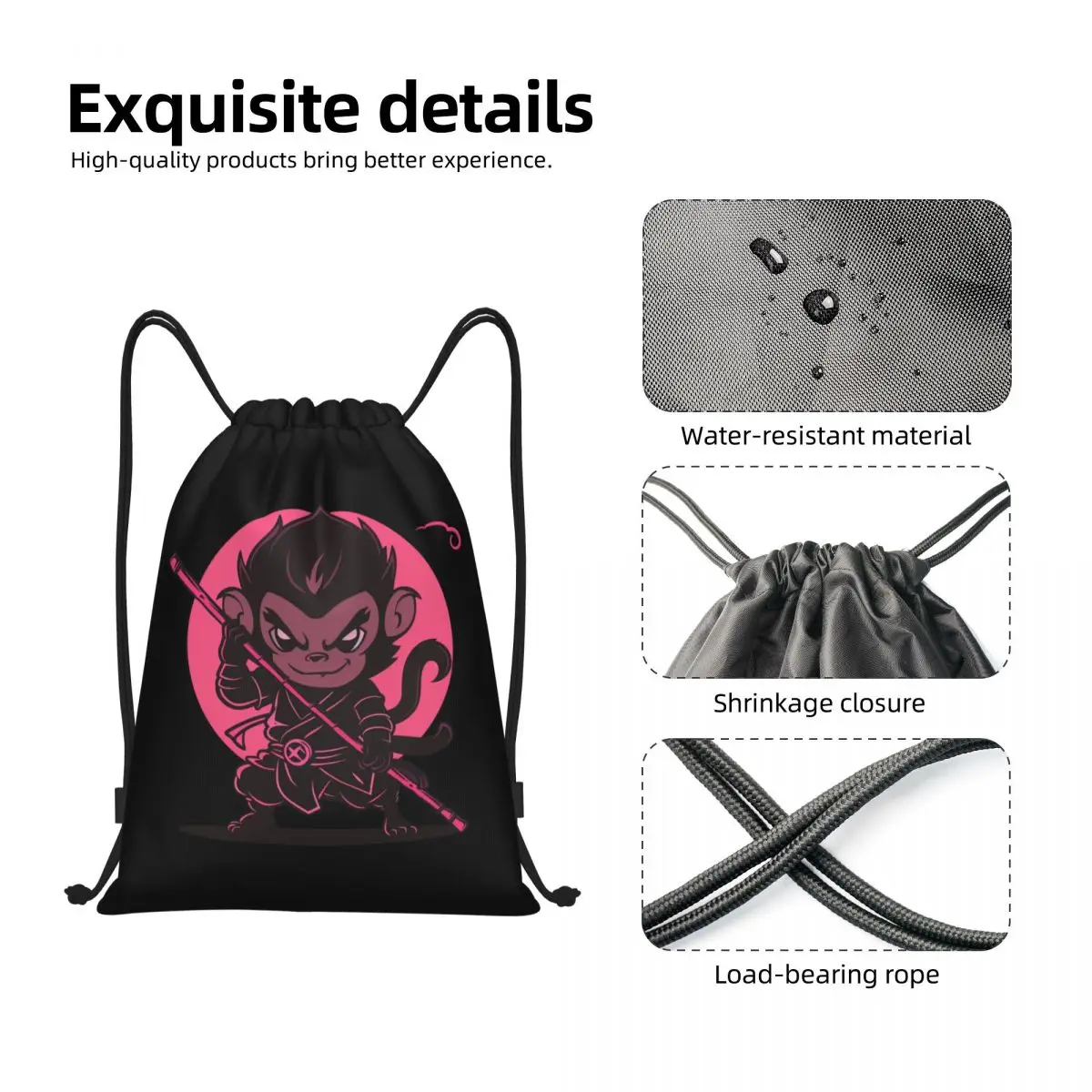 Macaco personalizado Rei Wukong Mito e Folclore Drawstring Mochila, Sports Gym Bag para Video Game Lover, Gaming Training Sackpack