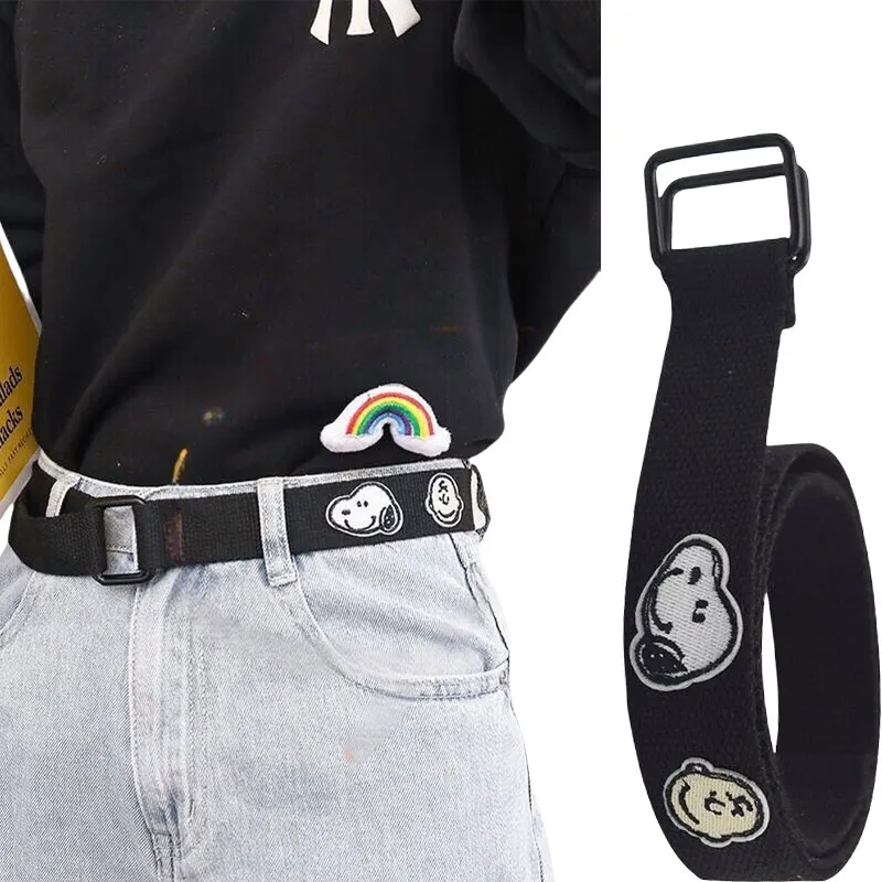 Snoopy-Cinturón elástico ajustable de lona, cinturón Invisible sin hebilla para mujeres y hombres, vestido de pantalón vaquero sin hebilla, fácil de usar