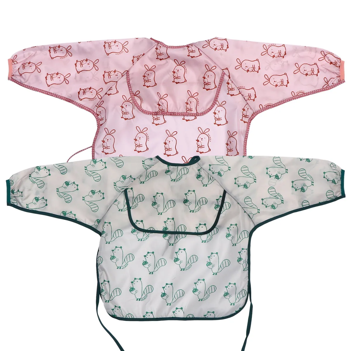 

2 шт. водонепроницаемых фартуков для детей с длинными рукавами, нагрудник с карманом, дизайн с мультяшными животными, детский нагрудник для малышей, многоразовый.