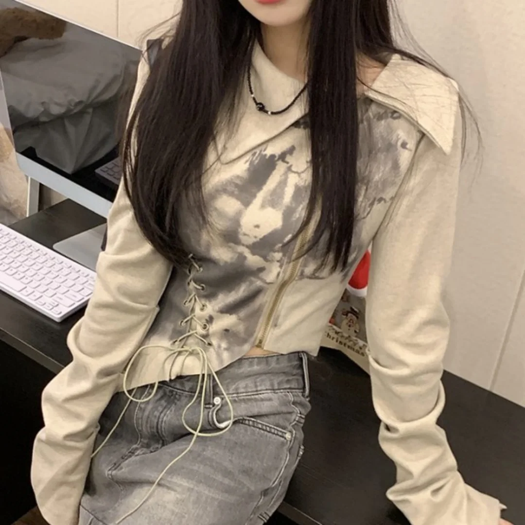 

Осенняя новая женская футболка нестандартной формы с длинными рукавами в американском стиле ретро, облегающий крой и утягивающий топ Pure Desire Spicy Girl