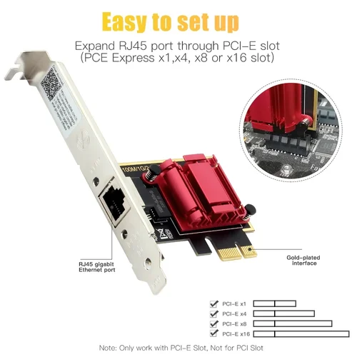 Imagen 2 del producto Tarjeta de red PCI-E a RJ45 de 2,5G, Chip RTL8125B, tarjeta de red PCI Express Gigabit Ethernet, 10/100/2500Mbps, 1Gbps/2,5Gbps para PC