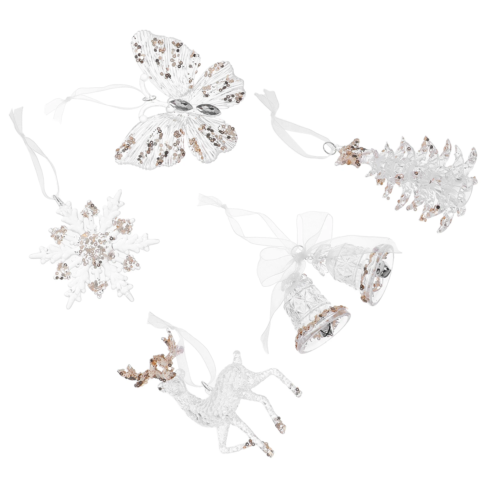 

5Pcs Clear Acrylic Snowflake Christmas Ornaments Hanging Elk Butterfly for Holiday Party Winter Scene Snowflake Tree Decorations