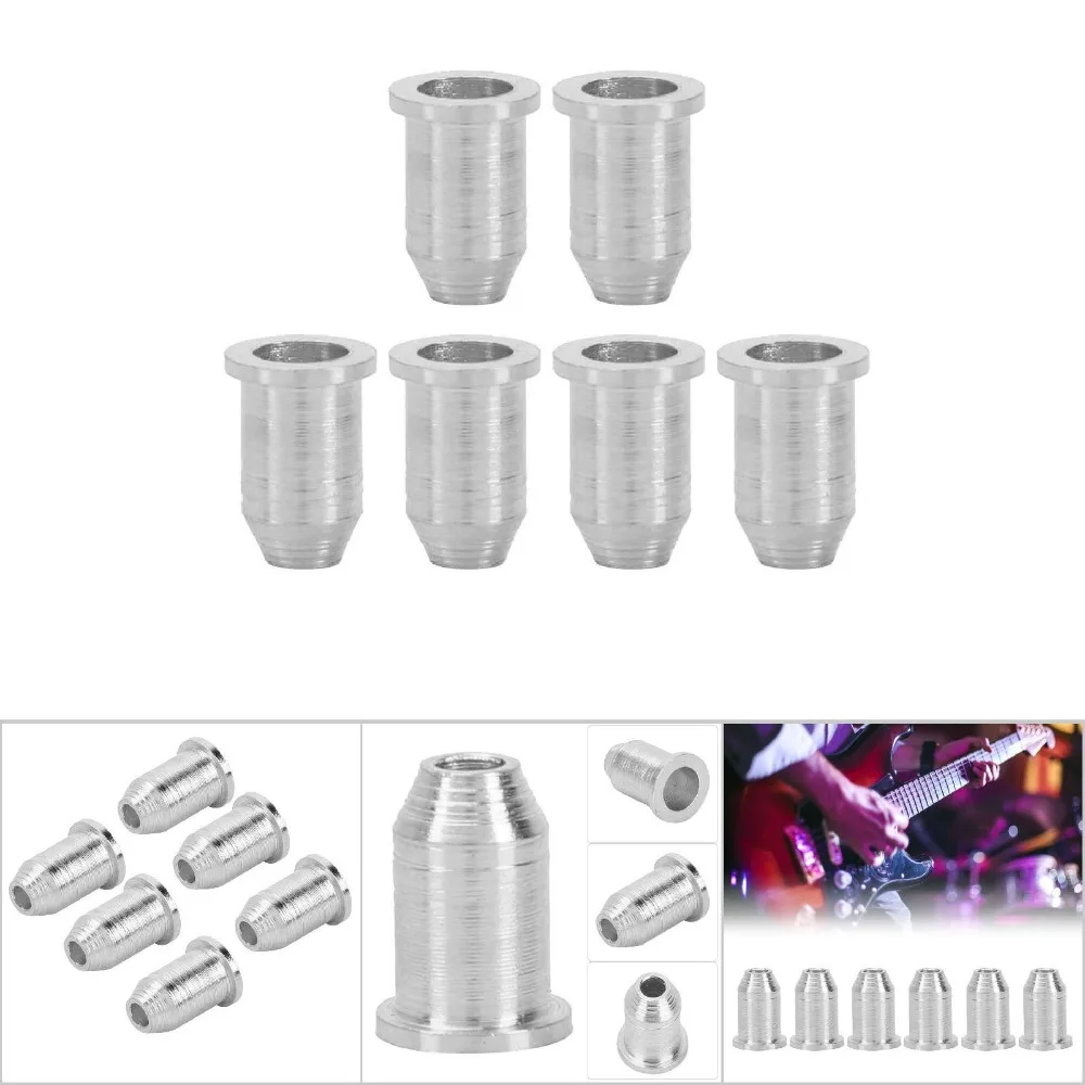 6PCS Metal Material Guitar String Ferrules Silver Color Through Body Design Electric Guitar Ferrules