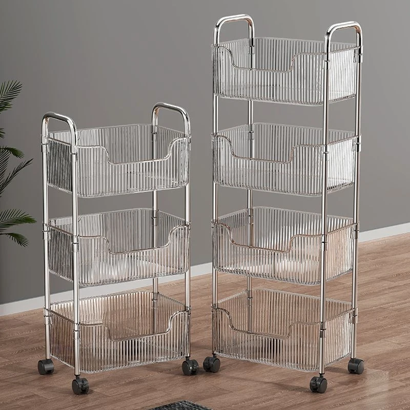 

Clear Acrylic Rolling Storage Cart Multifunctional Movable Organizer Shelf for Bathroom Bedroom Living Room Makeup Book Storage