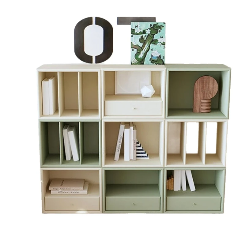 Green paint bookshelf bookcase combination, modern simplicity, floor-to-ceiling storage rack, color matching display cabinet