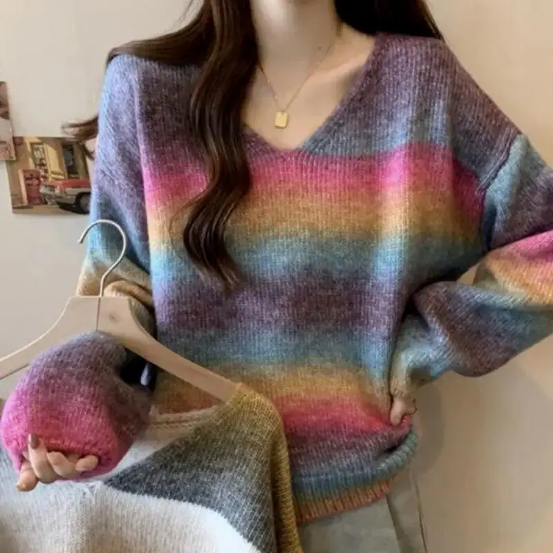 فتاة الخامس الرقبة شريط سترة الأميرة موضة عادية كم طويل محبوك قميص الخريف الشتاء الملابس خارج الملابس الداخلية الدوبامين #6