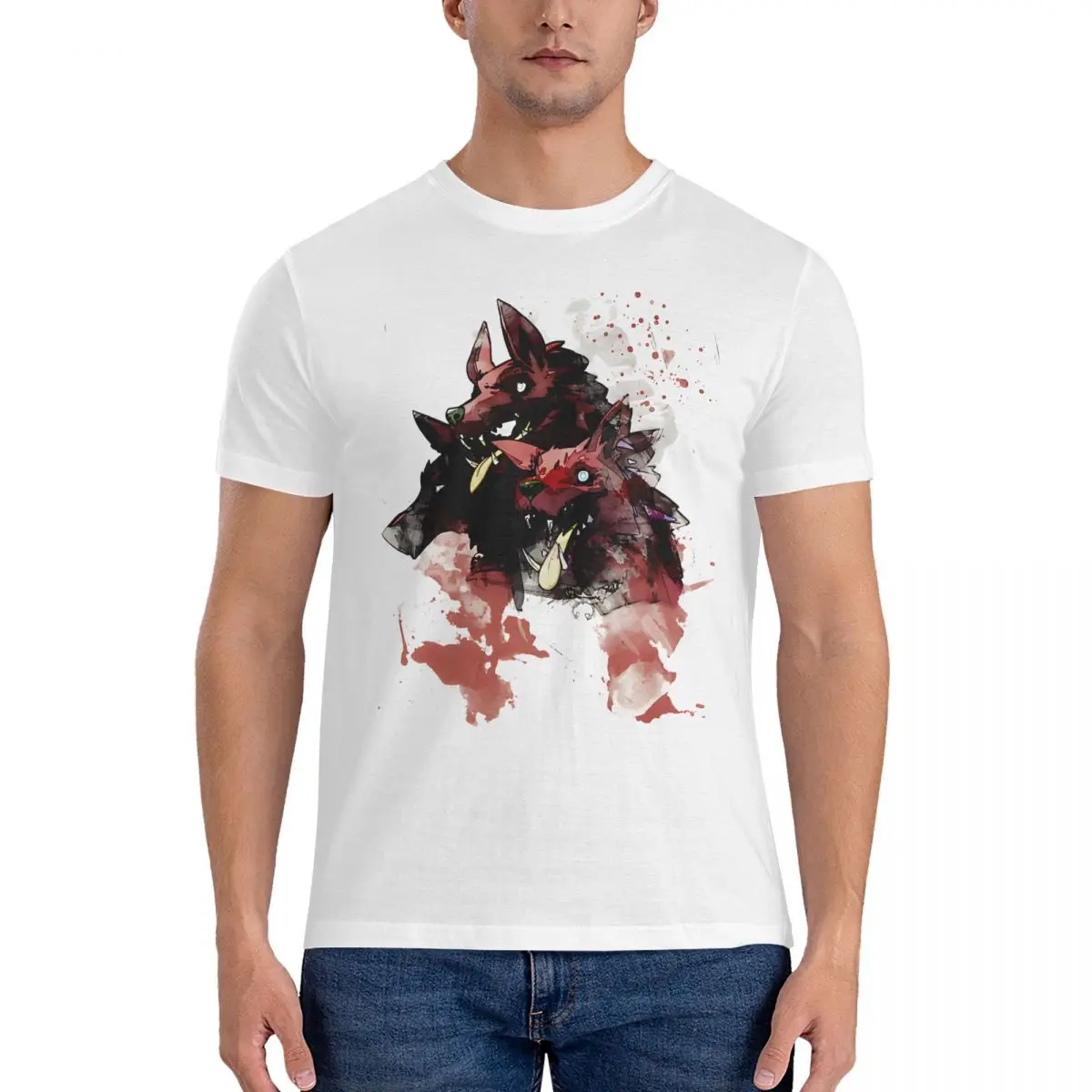 Men T-Shirt Cerberus (Painting) Funny Cotton Tees Short Sleeve Hades T Shirts Round Neck Clothes Party