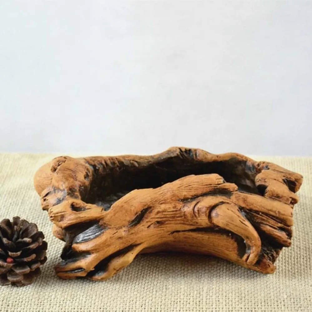 Rustic Stump Log Imitation Wooden Flower Pot Home Decoration Irregular Tree Stump Shape Imitation Wood Flowerpot Wood Grain