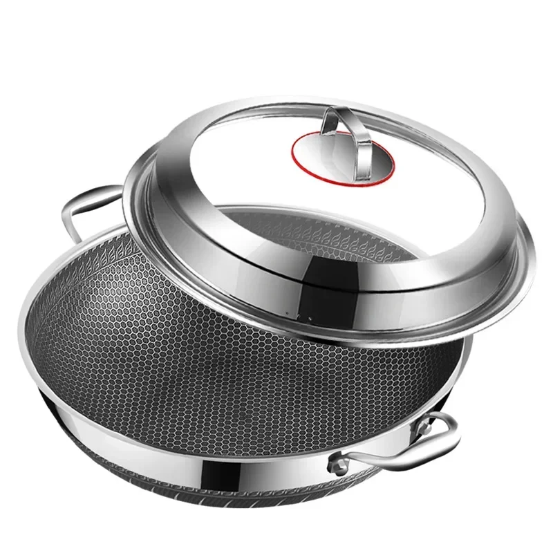 

40cm Wok Pan 316 Stainless Steel Non Stick Wok Household Cooking Pan Frying Pan Pots and Pans Induction Cooker Gas Universal