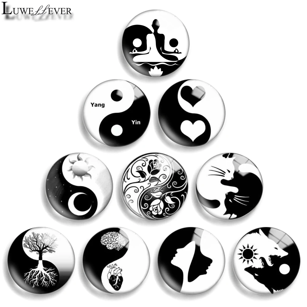 12mm 10mm 20mm 25mm 30mm 40mm 915 Tai Chi Mix Round Glass Cabochon Flat Jewelry Finding 18mm Snap Button Charm Bracelet