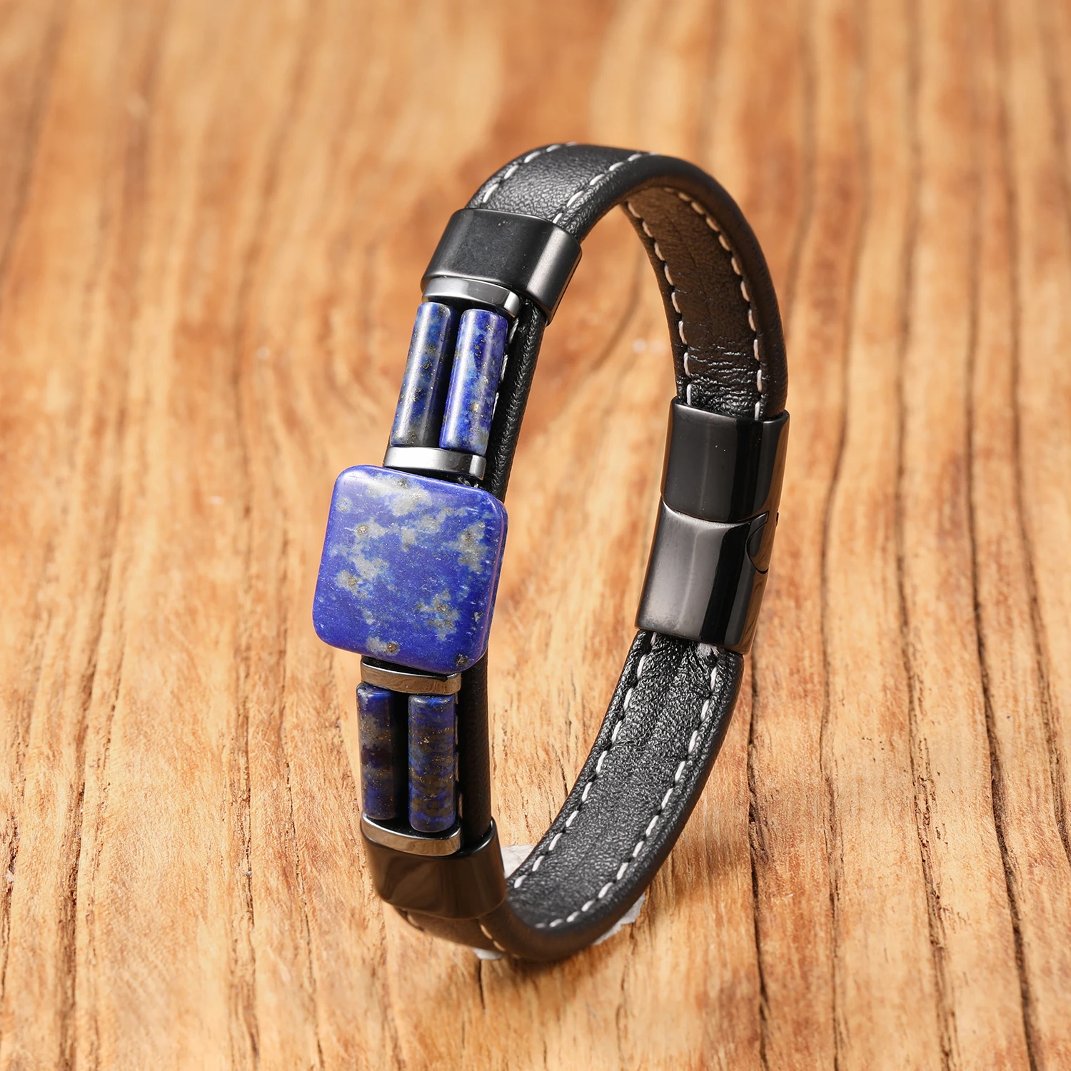 Natural Stone Leather Bracelet Stainless Steel Jewelry for Women Men Adjustable Pulseras Hombre Bracelets Femme Gift