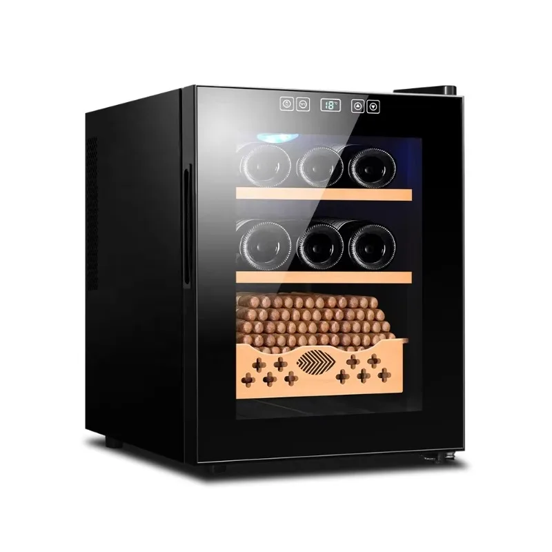  New Design Small Capacity LED Temperature Adjustable Spanish Cedar Wood Mini Electric Cigar Humidor Cabinet