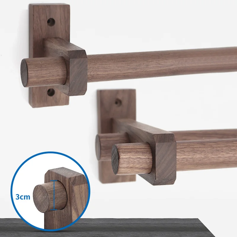 Black Walnut Curtain Rod Bracket Wooden Pole Holders Single Double Rod Hooks Decorative Drapes Pole End Support Window Hardware