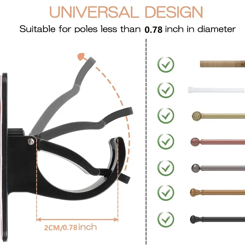 2/4PCS Vorhang Stange Klammern Selbstklebende Vorhang Stange Halter Haken Nagel Kostenloser Einstellbare Vorhang Stange Haken Vorhang kleiderbügel – Detail 3