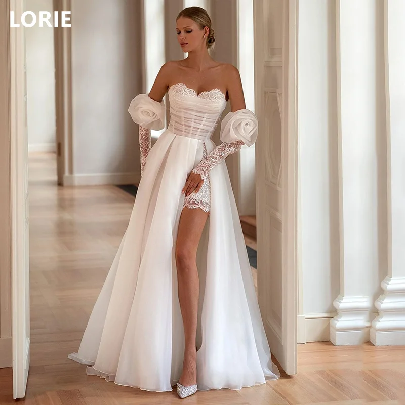 LORIE A-Line Lace Applique Wedding Dresses Sexy Flower Side Spile Vestidos de novia Backless Princess Bride Gown Customized