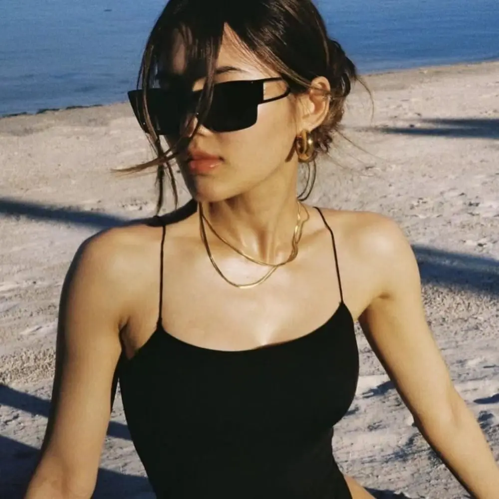 Retro Large Trendy Sunglasses UV400 Protection PC Square Sun Glasses Rimless Frame Shades for Women & Men