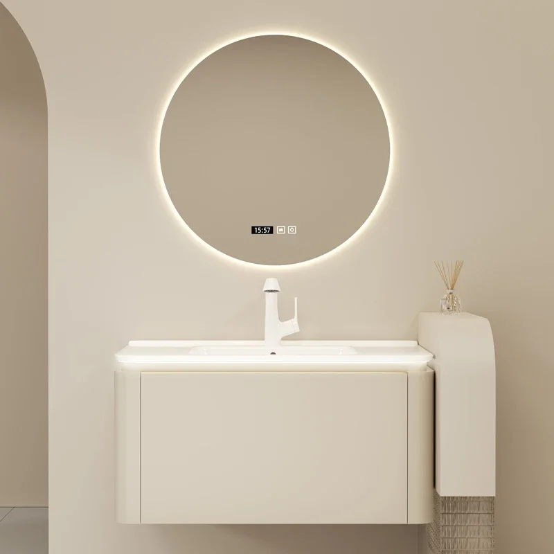 Modern Bathroom Cabinet Solid Wood Integrated Ceramic Wash Basin Bathroom Cabinet Combination Minimalist Badschrank Furniture