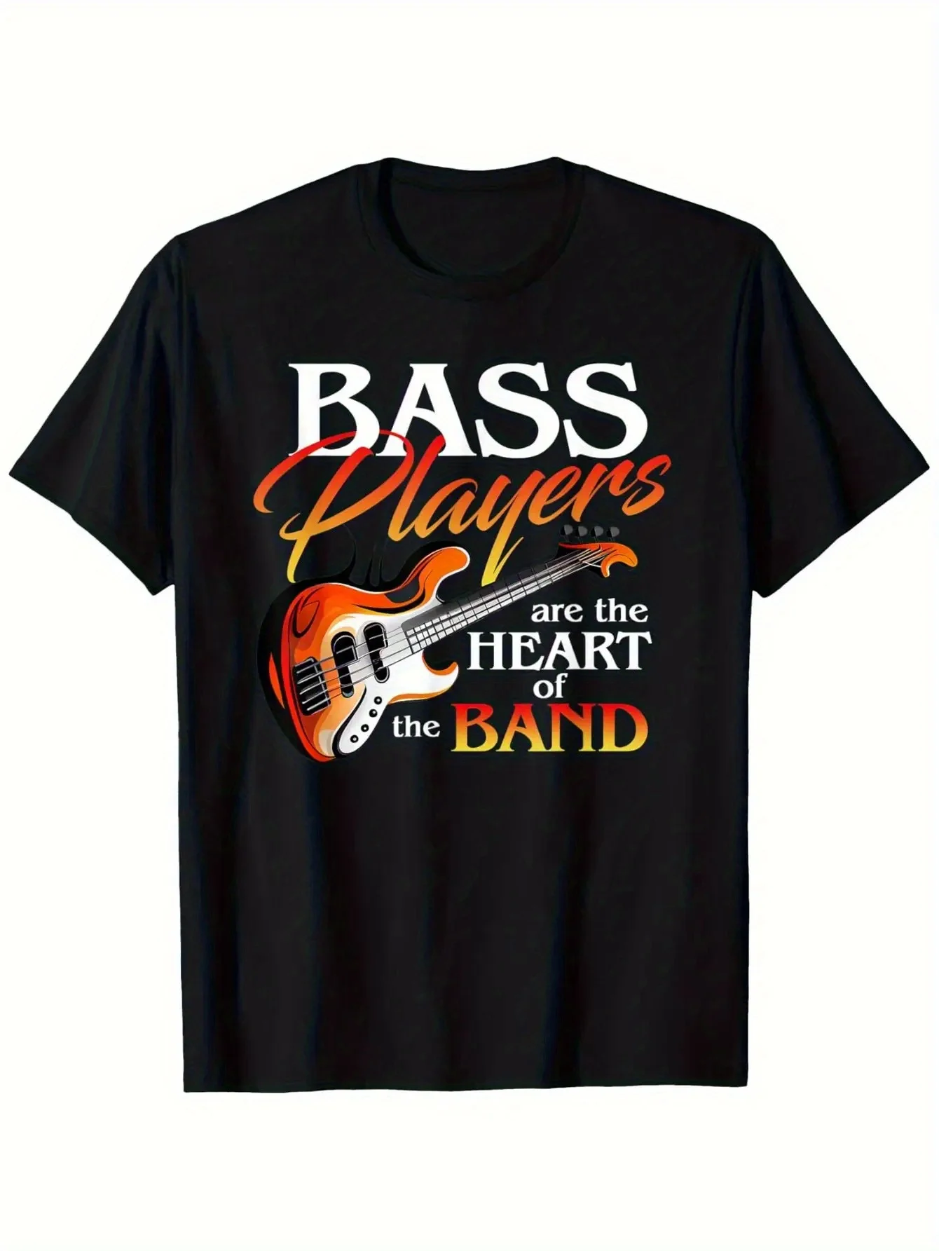 T-shirt graphique pour hommes 'Bassist Is the Soul of the Band' - Coupe classique 100 %, col rond, manches courtes, imprimé guitare basse coloré, Bo