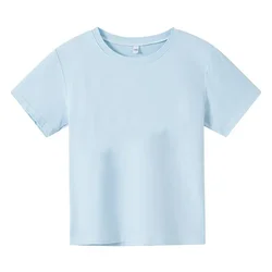 Solid T-shirt for Boys Girls Children Plain Cotton Summer Kids Tops Tees Baby Kids Blouse Clothes 4-14 Years