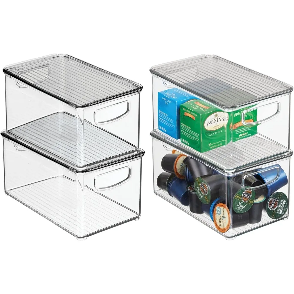 

Plastic Deep Storage Bin Box Container with Lid and Built-In Handles - Organization for Fruit, Snacks, or Food in Kitchen Pantr