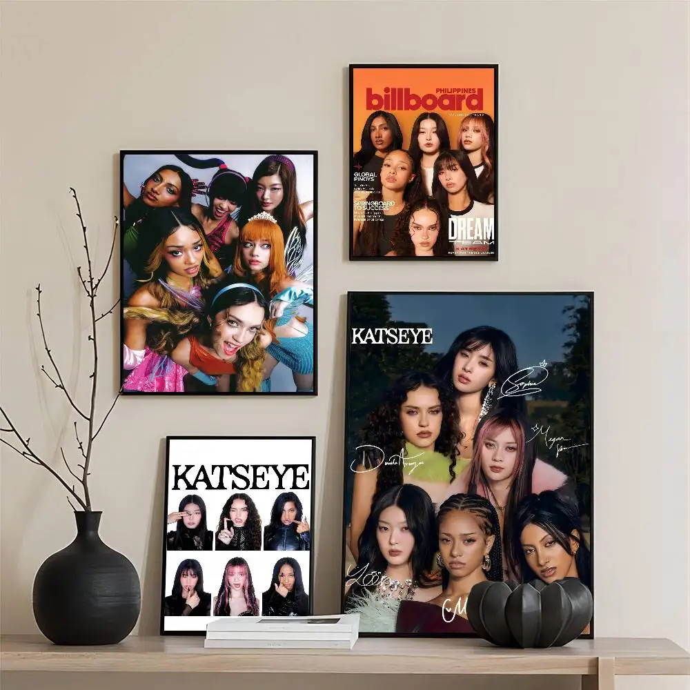 Popular Kpop Band K-Katseye DIY Sticky Poster Fancy Wall Sticker for Living Room Bar Decoration Wall Decor