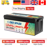 24V 100Ah LiFePO4 Battery With 100A BMS 8000+ Cycles For Camper RV Home Energy Storage Solar Trolling Motor 24V Lithium Battery
