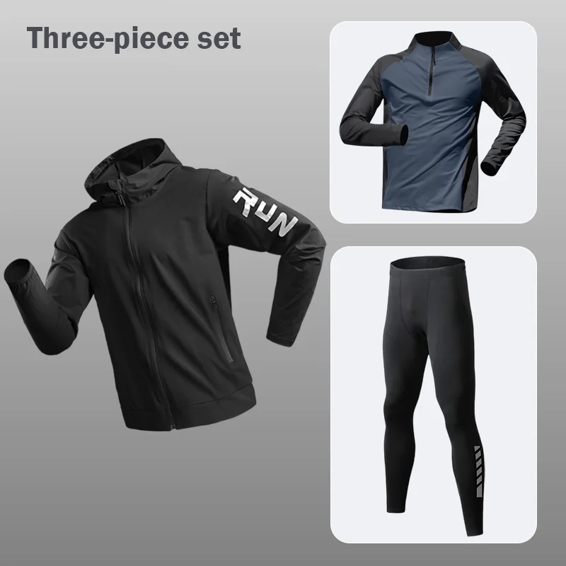 

Мужской спортивный костюм-тройка: быстросохнущая куртка, повседневная одежда для фитнеса, велокостюм, комплект для утренних пробежек и тренировок на открытом воздухе