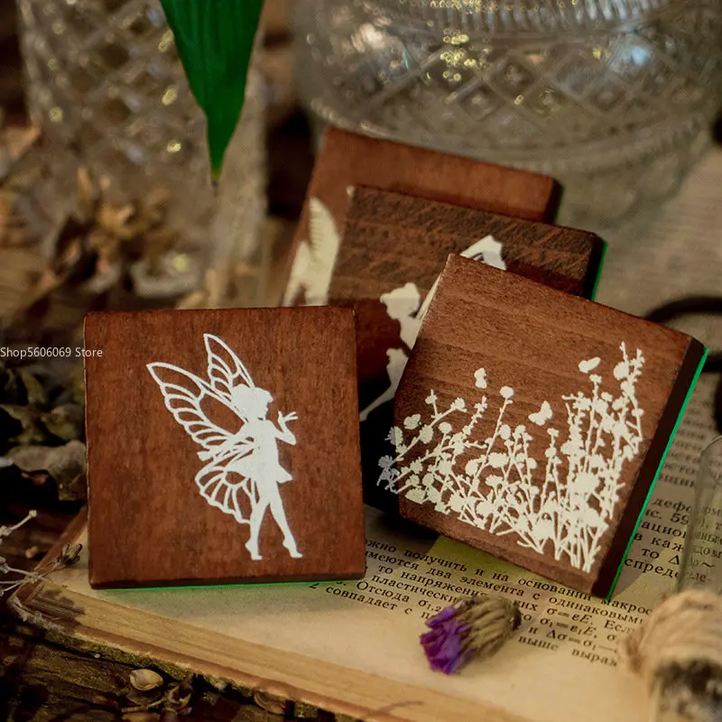 Student DIY Beech Wood Stamps Wizard of Oz Series Vintage Decorative Printing Material Scrapbooking Envelope Decoration