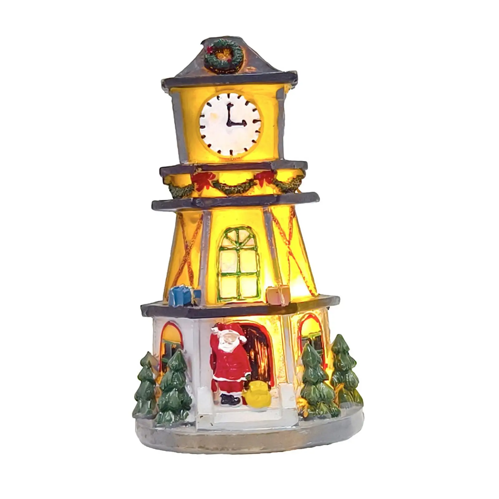 Lighted up Christmas Village House Miniature Model Desk Village Building Santa House for Fireplace Indoor Outdoor Living Room