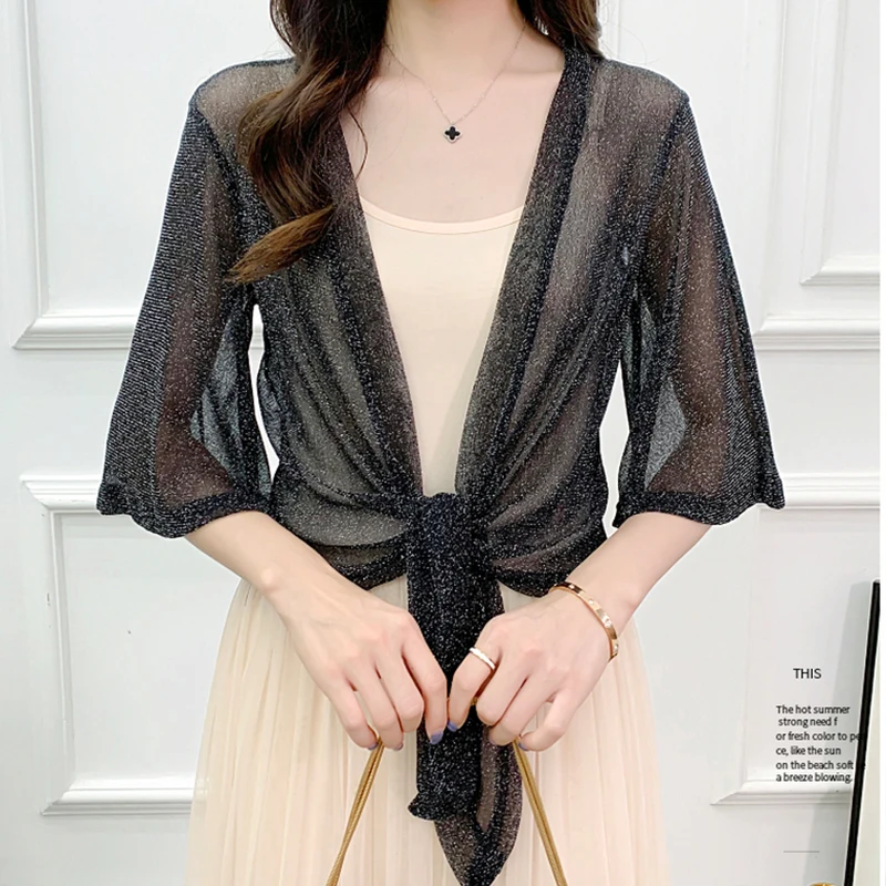 Mariage-Bolero de encaje para mujer, chaqueta de boda femenina, envoltura de media manga, frontal abierto, transparente, chal, cárdigan nupcial,