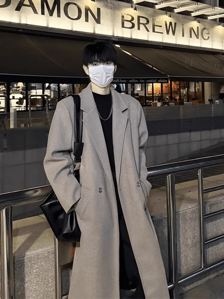 

Oaeal oulder Pad Windbreaker Men's Korean Sle Early Autumn Clothing Briti Sle Woolen Coat Medium Length Cool Sle