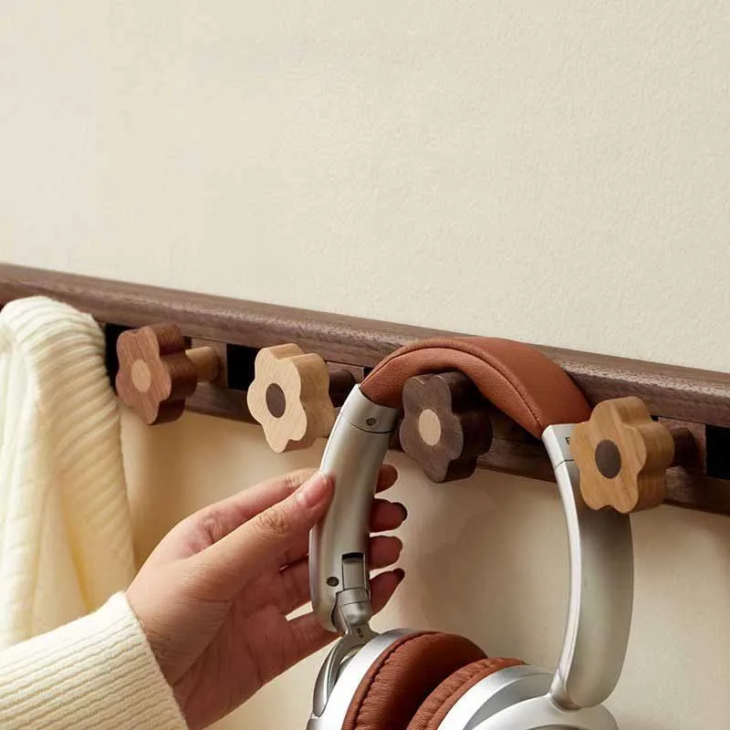 Solid Wood Clothes With Sliding Hooks No Drilling Holes Long Row Hook Wrdrobe Entrance Coat Hat Wall Hanging Brackets HookZJ1991