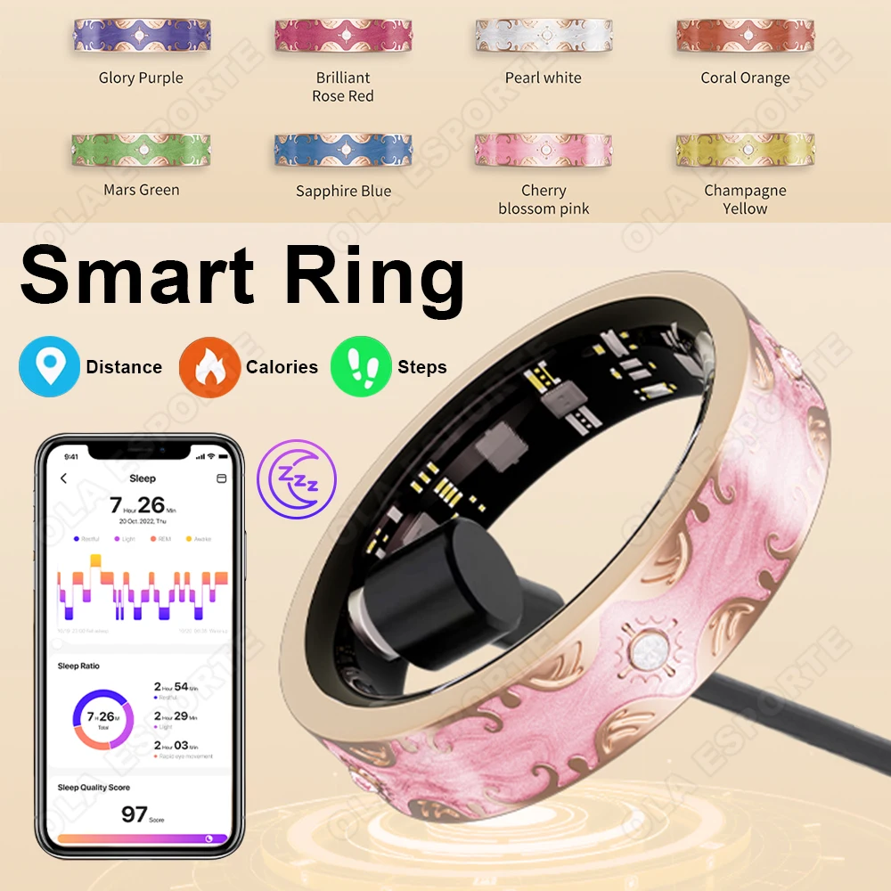 

Модное умное кольцо с Bluetooth-подключением, монитор здоровья и сна, шагомер для отслеживания калорий, многофункциональные спортивные кольца для фитнеса