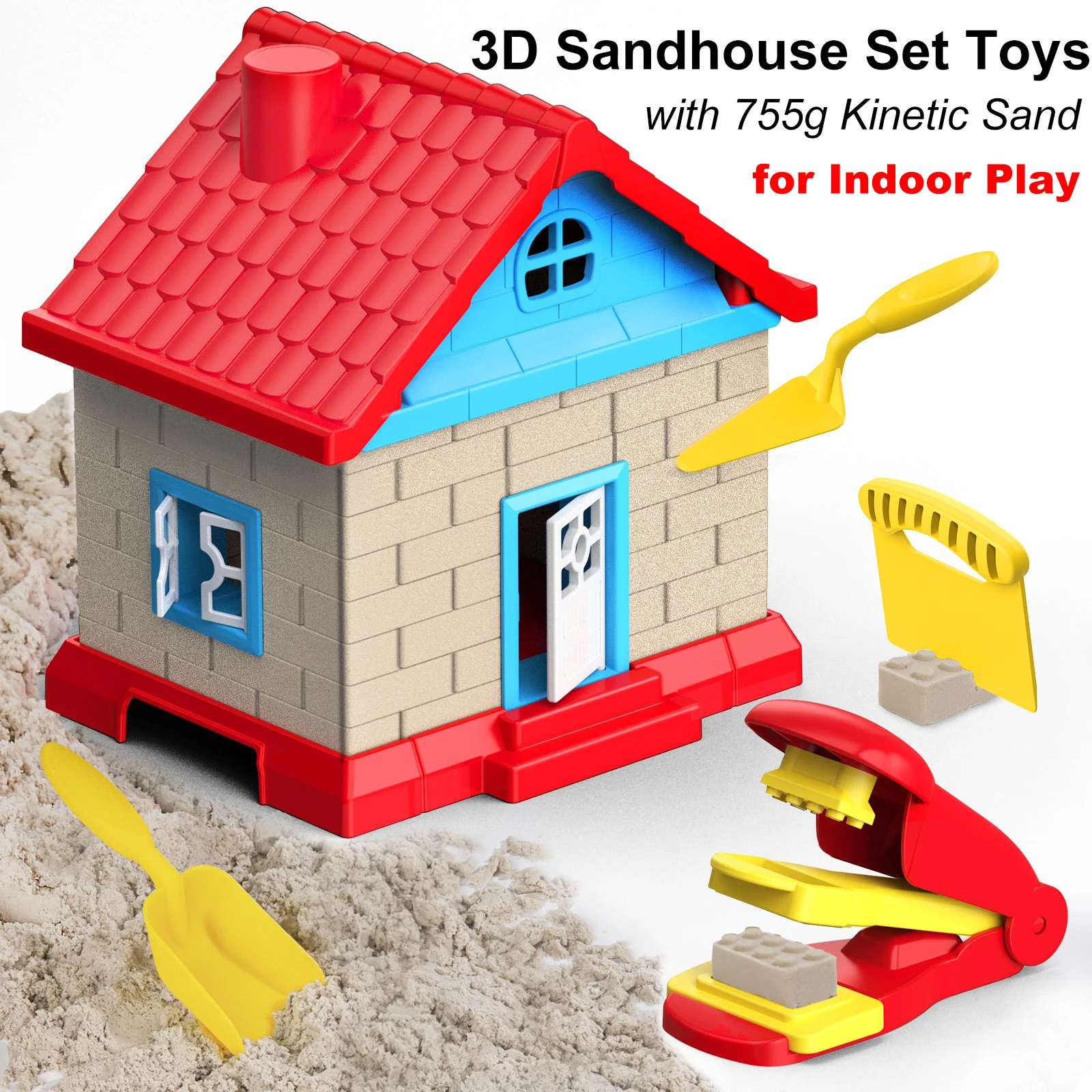 Kinetic Sand 3D Sandhouse Set Toys for Indoor Play Safety Sand Beach Toys for Kids from 3 Years DIY Building Blocks Molds