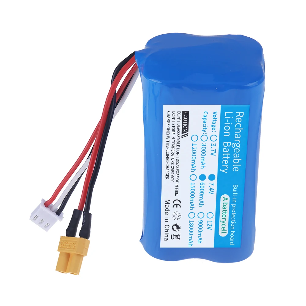 7.4V 6000mAh/12000mah 18650 2S Li-ion Battery XT30 plug/USB for HUINA 580 550 582 583 1580 1583 1580-005 RC toys cars accessory