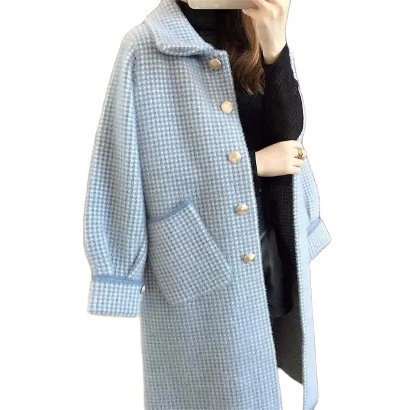 Imitation Mink Woolen Coat Autumn Winter Women Long Jacket New Large Size Knitted Cardigan Korean Loose Woolen Overcoat H212