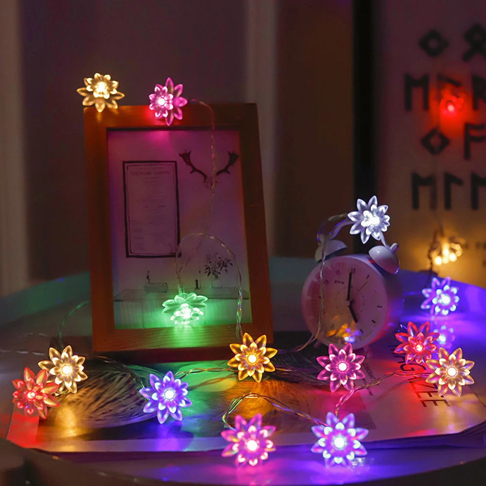 Lotus Flower LED Light String Battery Powered Fairy Party Light Garland for Holiday Home Garden Furniture Terrace Decor